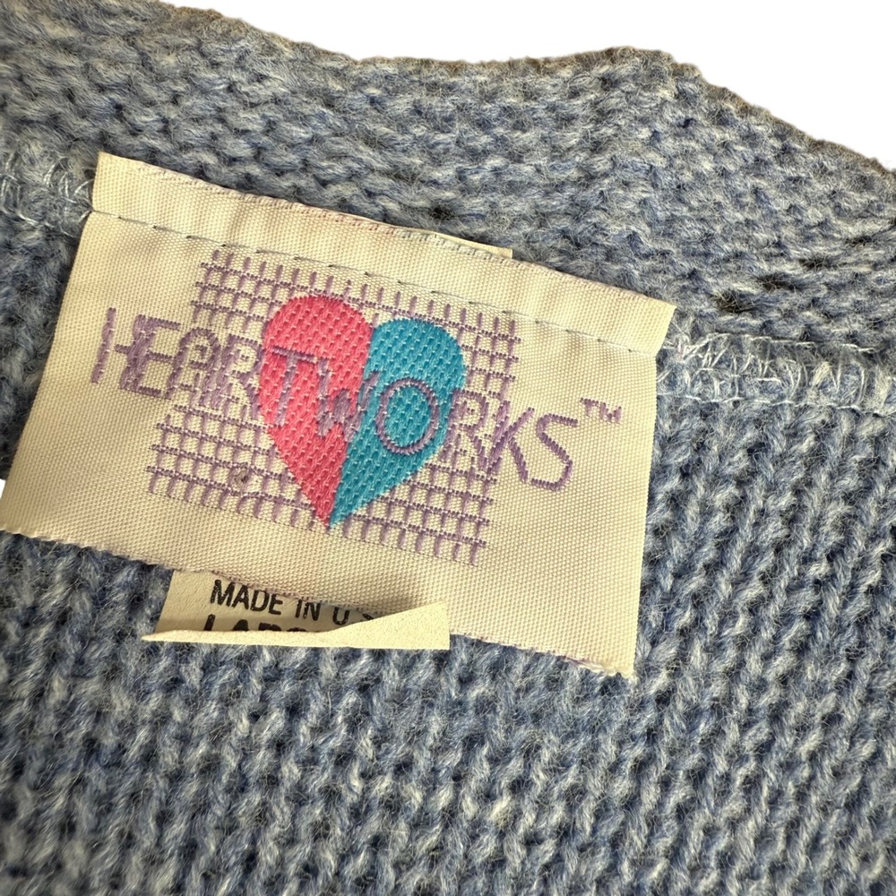 Vintage Heartworks L Crochet Cardigan Sweater Pastel Grannycore Cutesy Kawaii - Picture 2 of 9